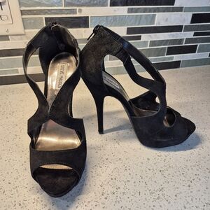 Steve Madden P-Glor Black Suede Open Toe Stiletto Heels
